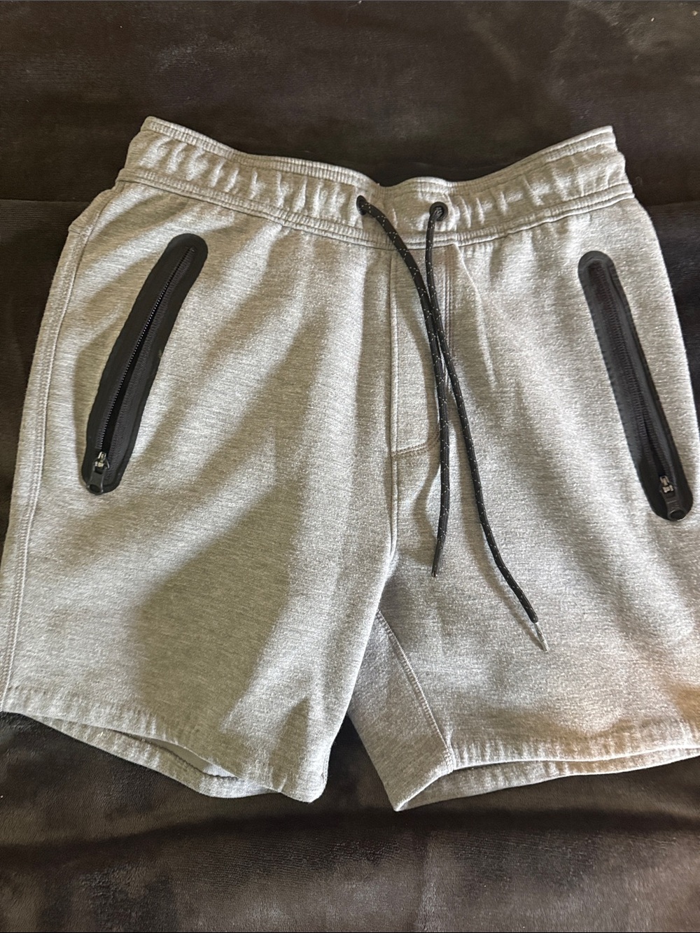 American Eagle Outfitters Grey Athletic Drawstring Shorts with Black Zippers